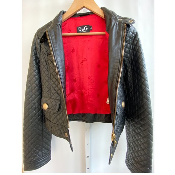 Dolce & Gabbana quilted black leather motorcycle bomber jacket sz IT 40 US 4 - Picture 10 of 11